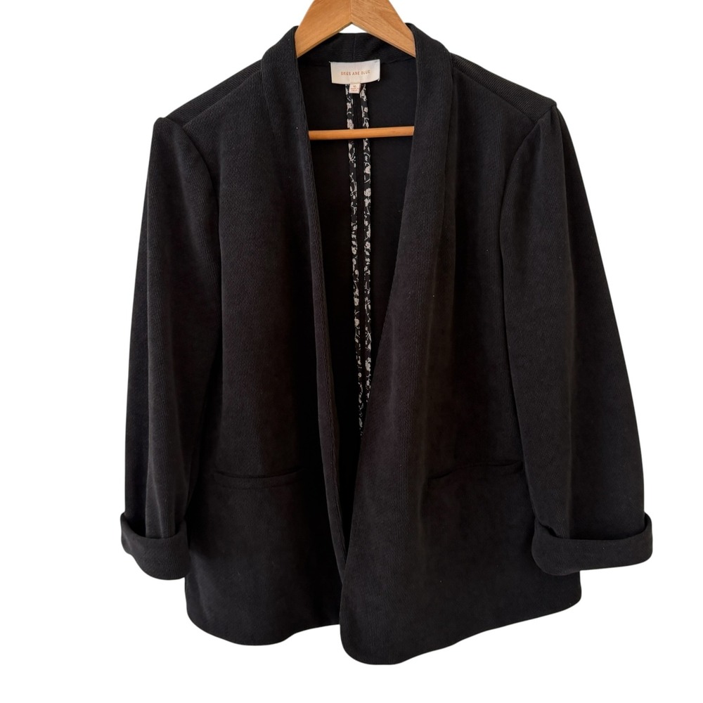 Skies Are Blue Open Front Jacket Womens XL Black Corduroy Pockets Workwear